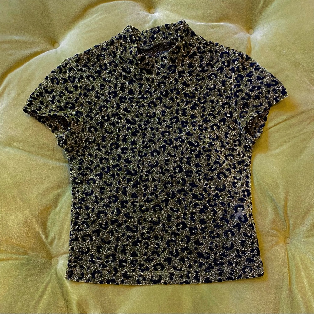 Green Glitter Leopard Print Top